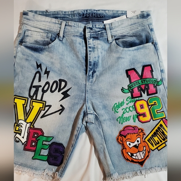 Rue 21 Supreme Light Blue Graphic Jean Shorts. Sz 34 - Picture 1 of 4